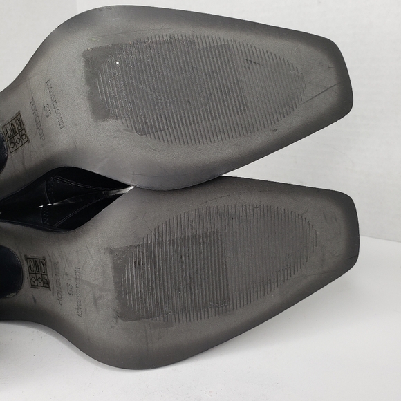 Topshop Black Patent Leather Stretch Panels Cowgirl Western Bootie Sz 4 Rodeo - Picture 9 of 10